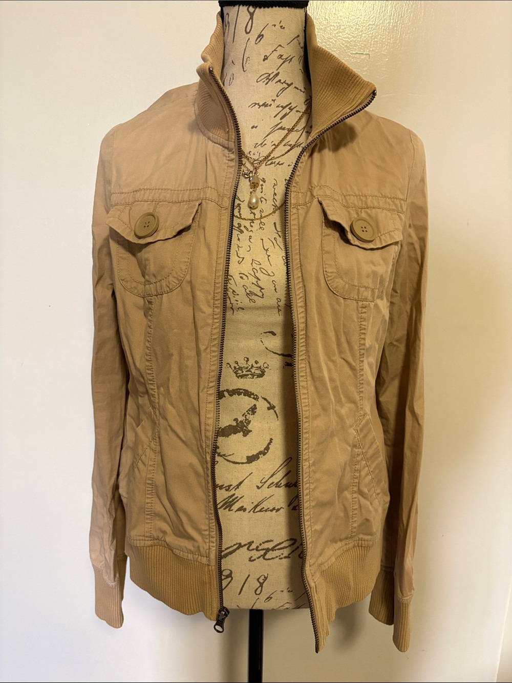 Rubbish *Beige Women's Zip-Front Lightweight Jacket